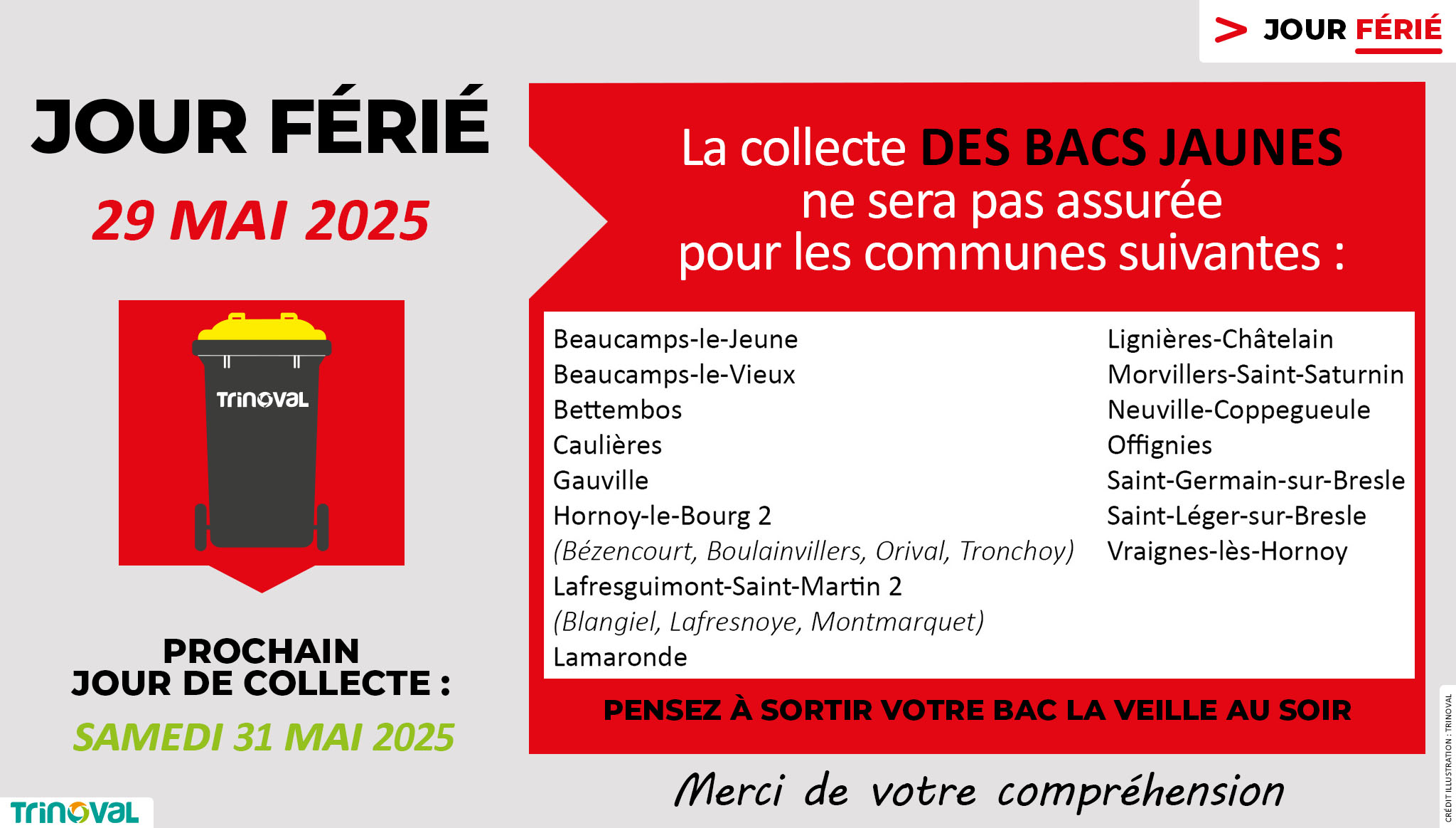 Jour férié CS - 29 mai 2025