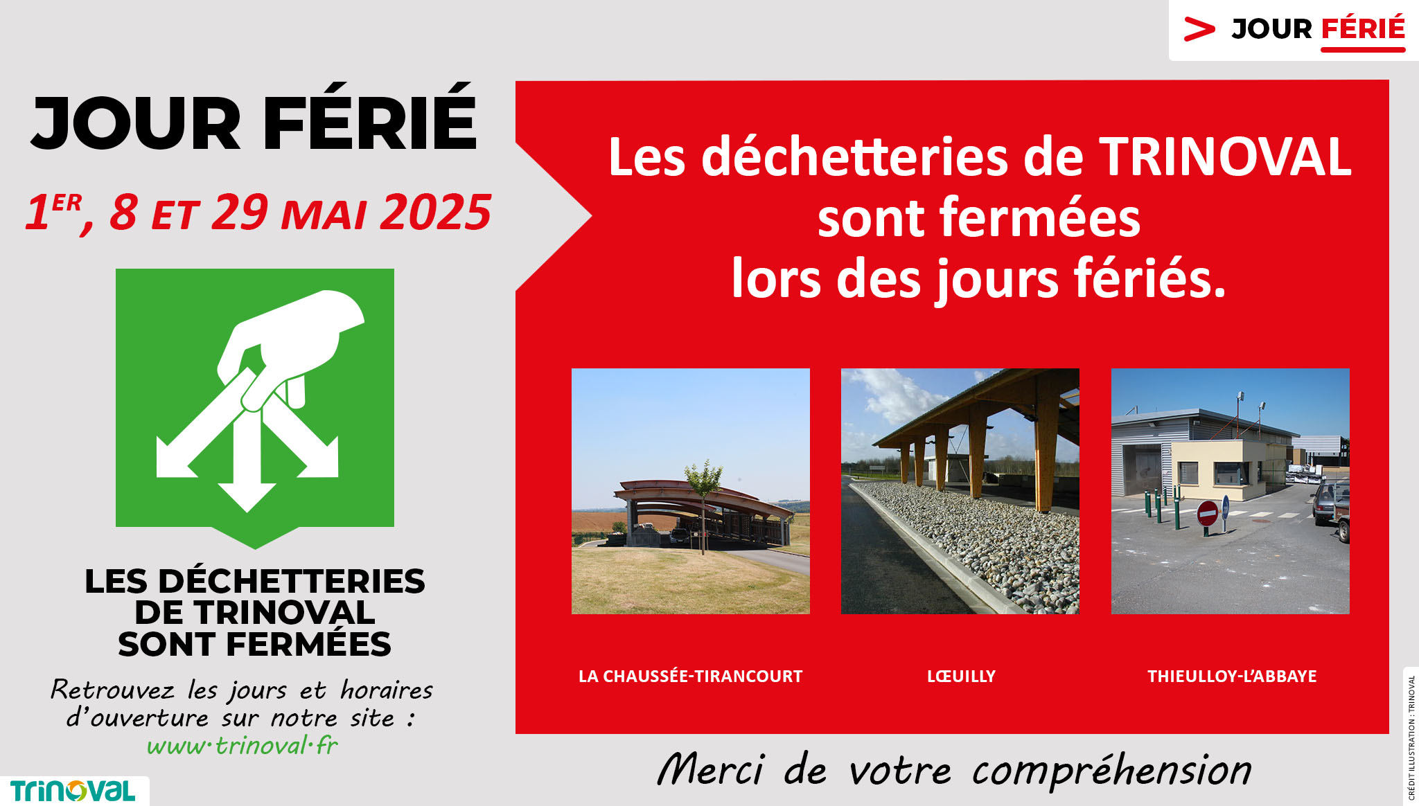 Jours fériés DECHETTERIES - Mois de mai